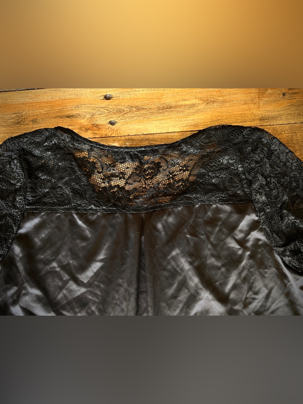 Black satin lace 3/4 sleeve flowy blouse romantic goth witchy edgy chic v-neck - Picture 10 of 16